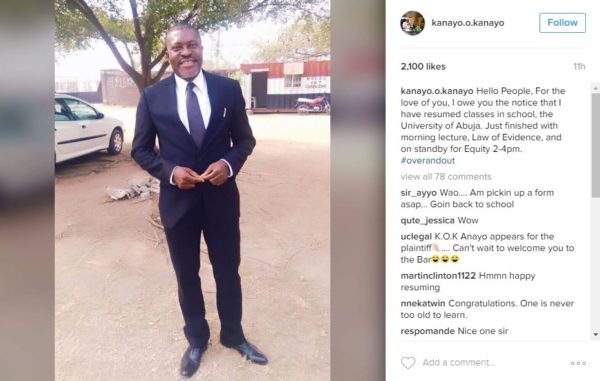 Nollywood Veteran Kanayo. O. Kanayo has gone back to the University of Abuja to study Law!